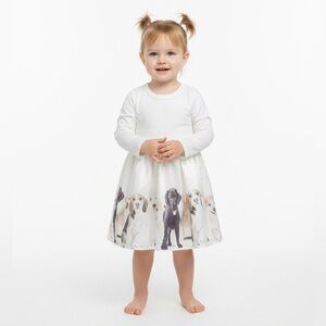New Peek Toddler White Long Sleeve Puppy Dog Dress Sz 2T